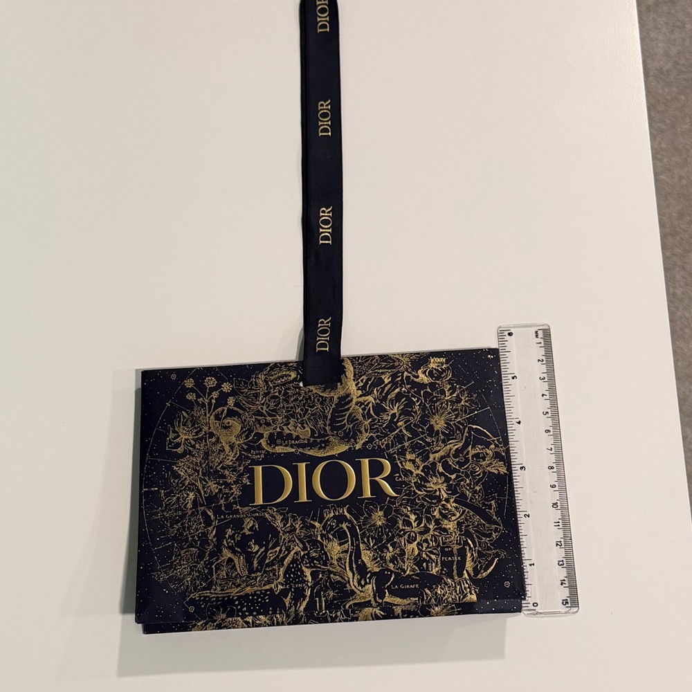 LIKE NEW! Dior Navy & Gold Gift Bag w/ Logo Ribbon | 5.5 x 7.5 inches